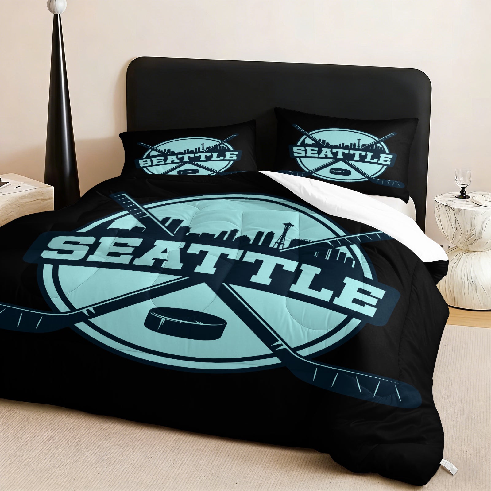 Seattle Kraken Hockey League Comforter Pillowcase Sets Blanket All Season Reversible Quilted Duvet