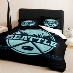 Seattle Kraken Hockey League Comforter Pillowcase Sets Blanket All Season Reversible Quilted Duvet
