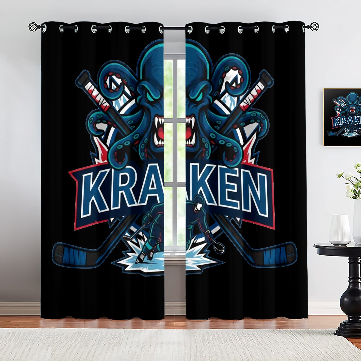 Seattle Kraken Blackout Curtains Drapes For Window Treatment Set