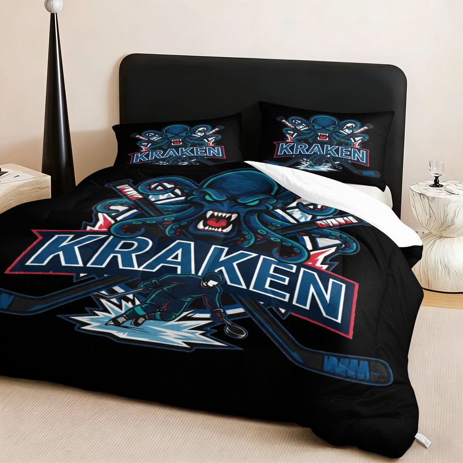 Seattle Kraken Hockey League Comforter Pillowcase Sets Blanket All Season Reversible Quilted Duvet