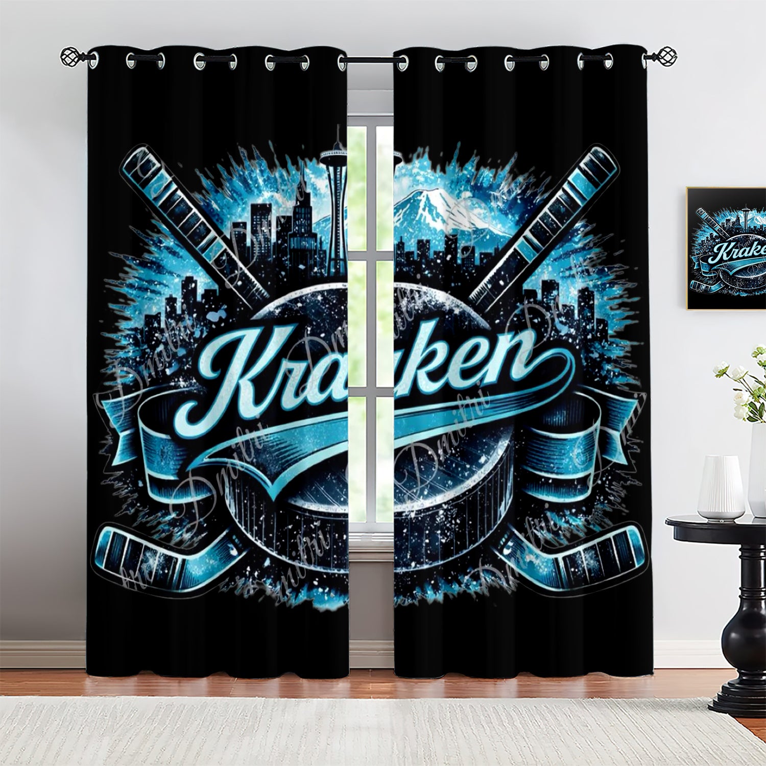 Seattle Kraken Blackout Curtains Drapes For Window Treatment Set