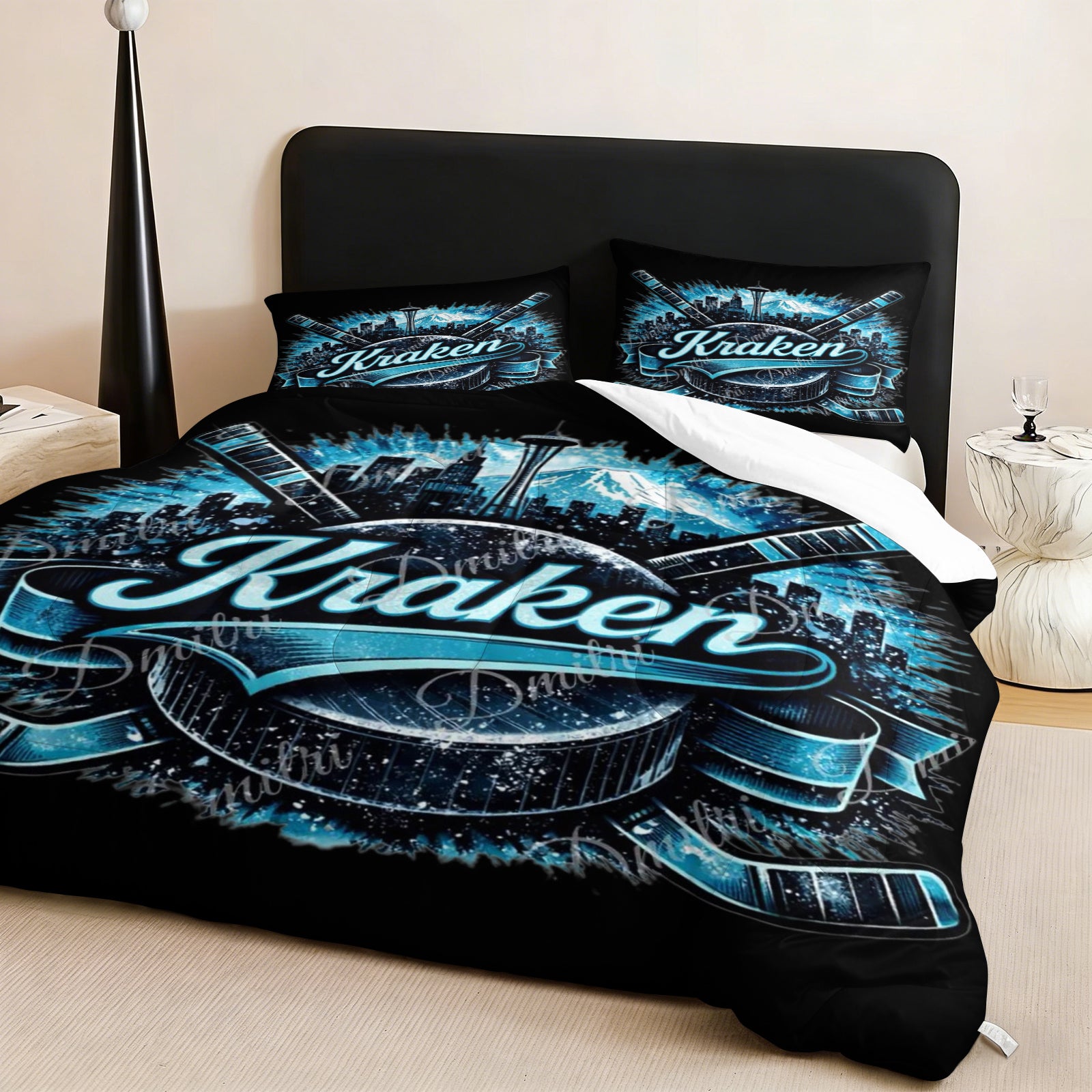 Seattle Kraken Hockey League Comforter Pillowcase Sets Blanket All Season Reversible Quilted Duvet