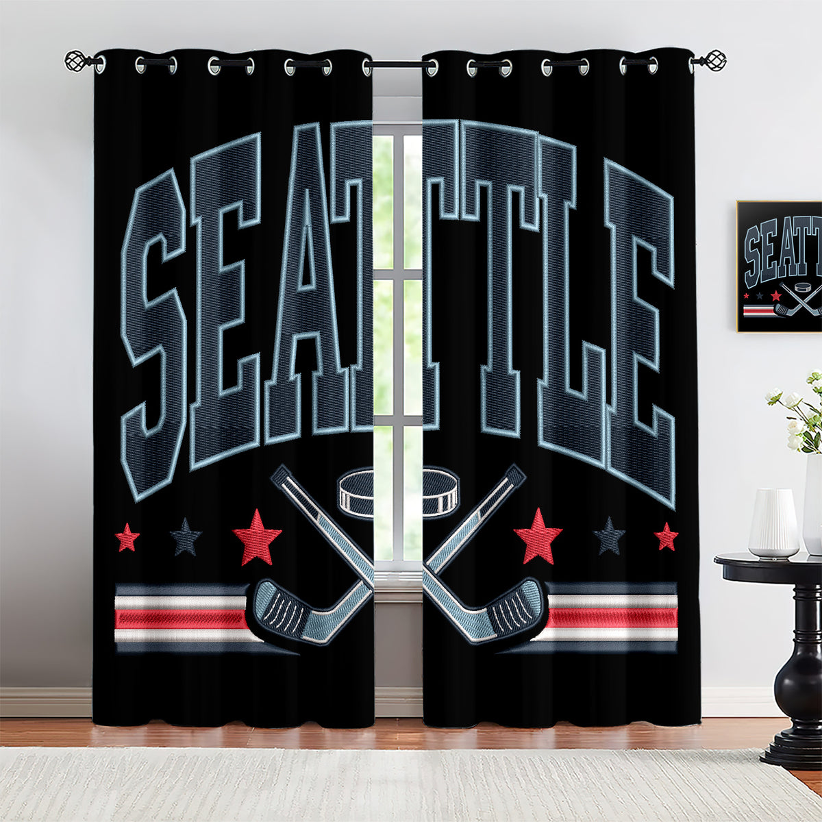 Seattle Kraken Blackout Curtains Drapes For Window Treatment Set