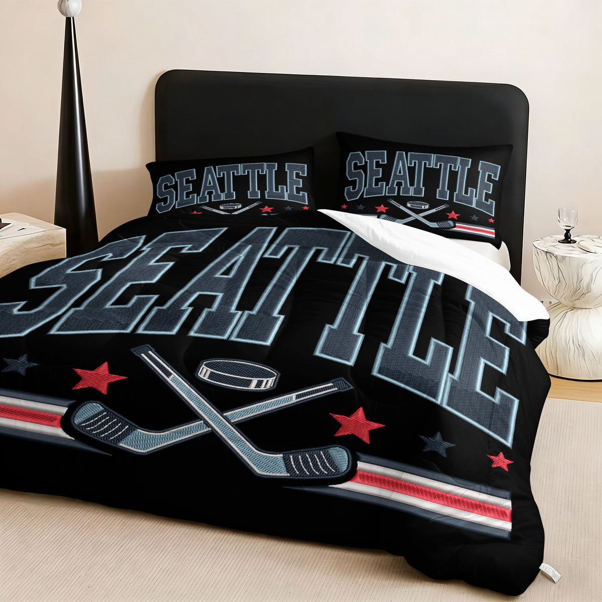 Seattle Kraken Hockey League Comforter Pillowcase Sets Blanket All Season Reversible Quilted Duvet