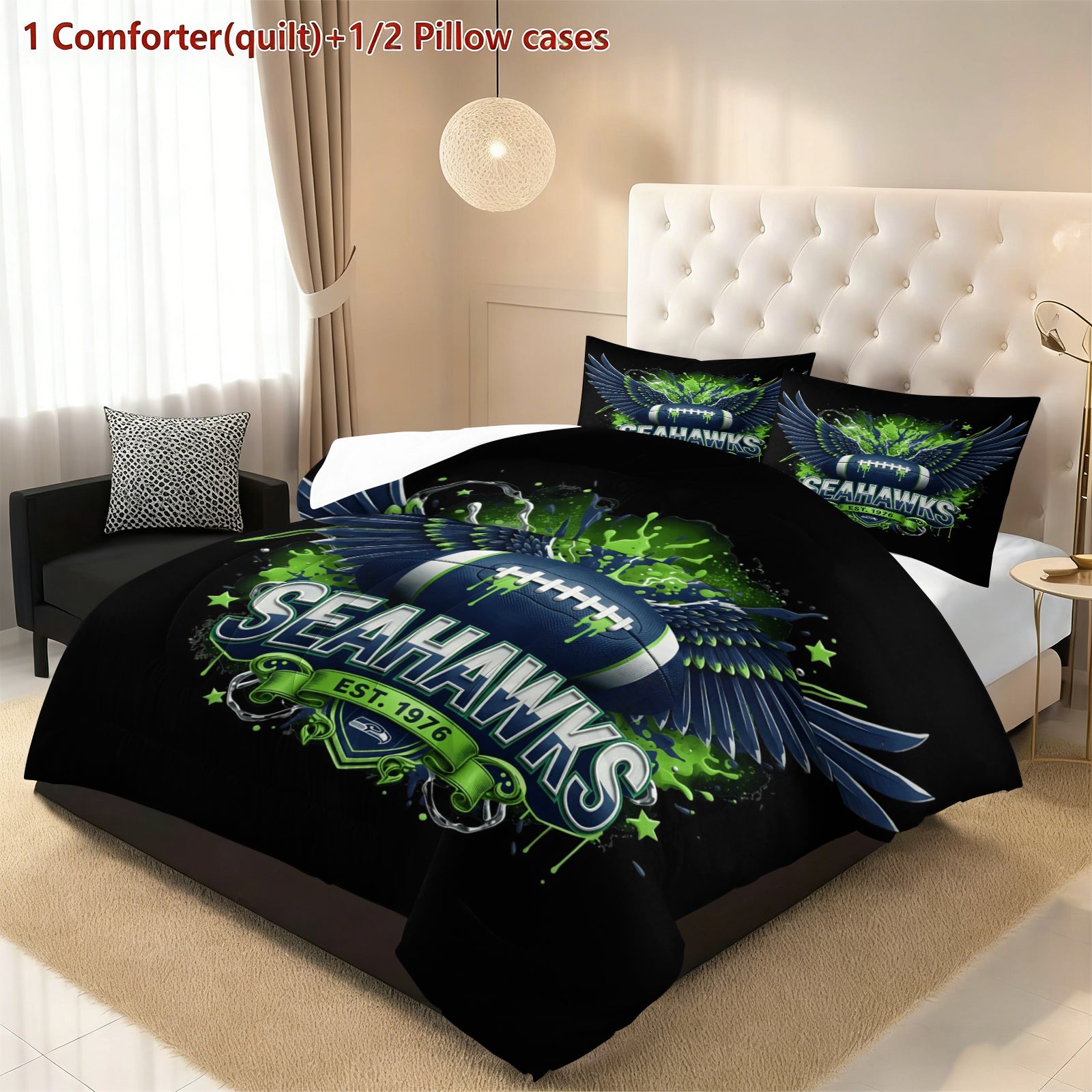 Seattle Seahawks Comforter Pillowcase Sets Blanket All Season Reversible Quilted Duvet