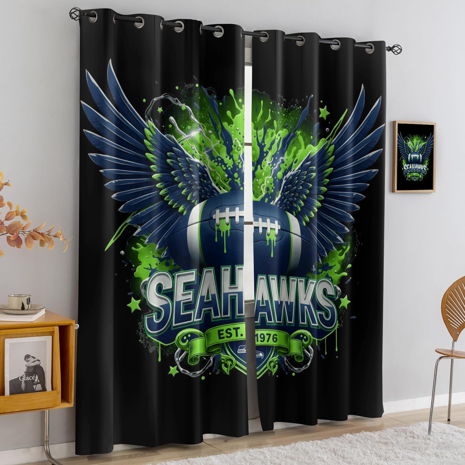 Seattle Seahawks Blackout Curtains Drapes For Window Treatment Set