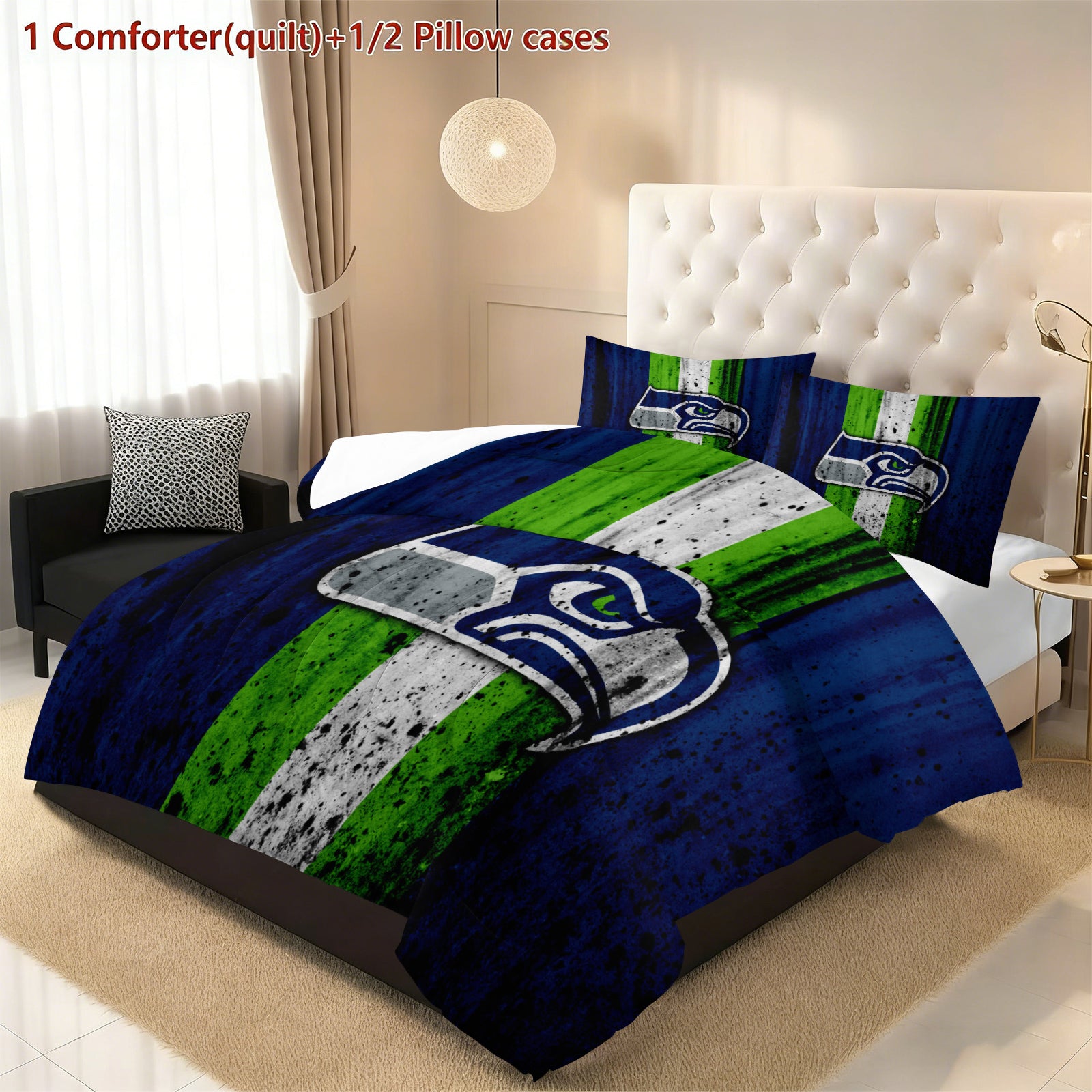 Seattle Seahawks Comforter Pillowcase Sets Blanket All Season Reversible Quilted Duvet