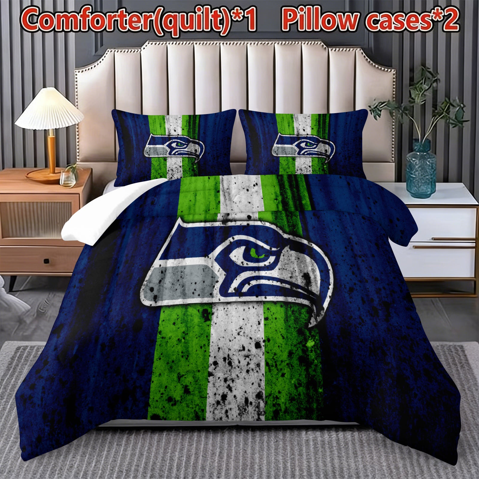 Seattle Seahawks Comforter Pillowcase Sets Blanket All Season Reversible Quilted Duvet