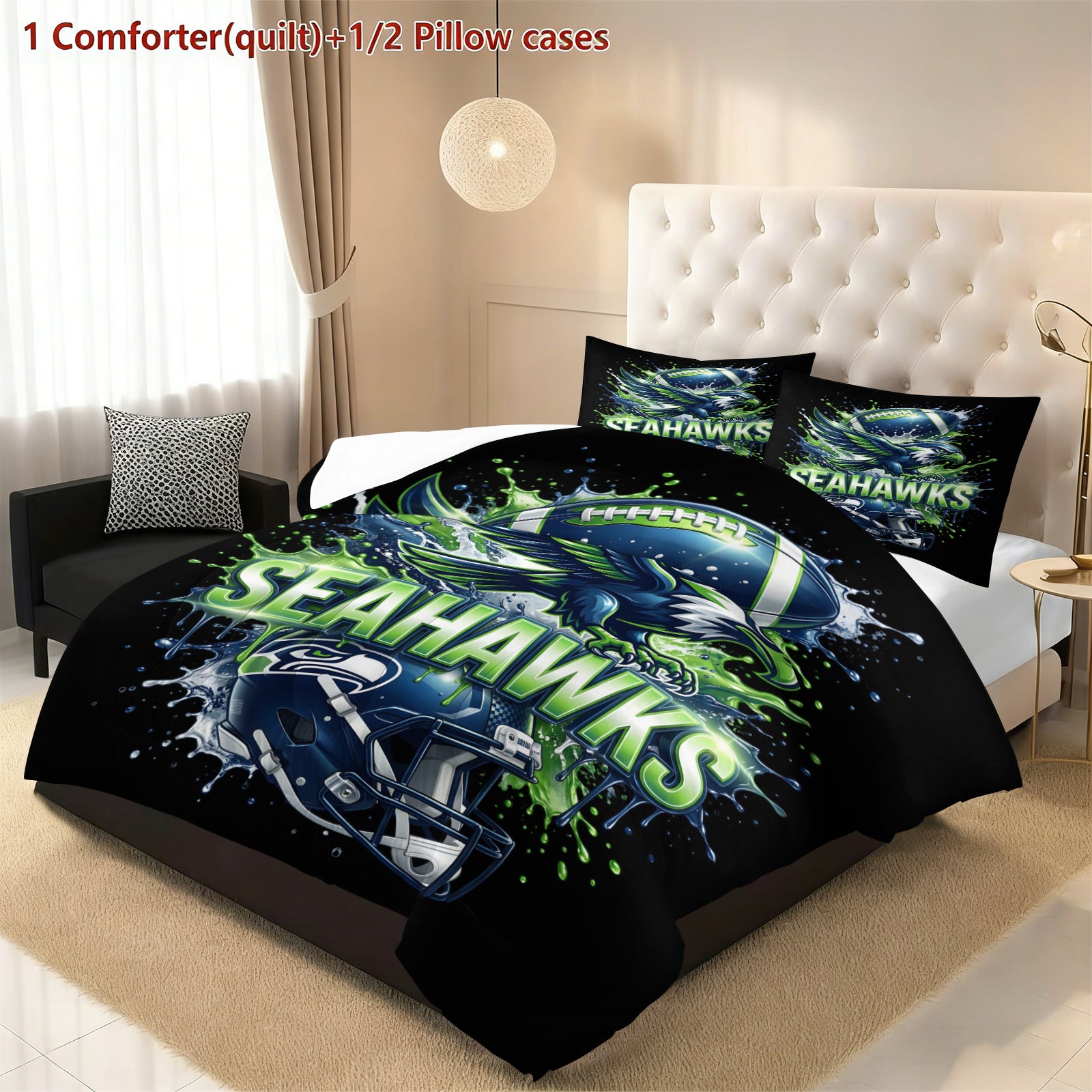 Seattle Seahawks Comforter Pillowcase Sets Blanket All Season Reversible Quilted Duvet