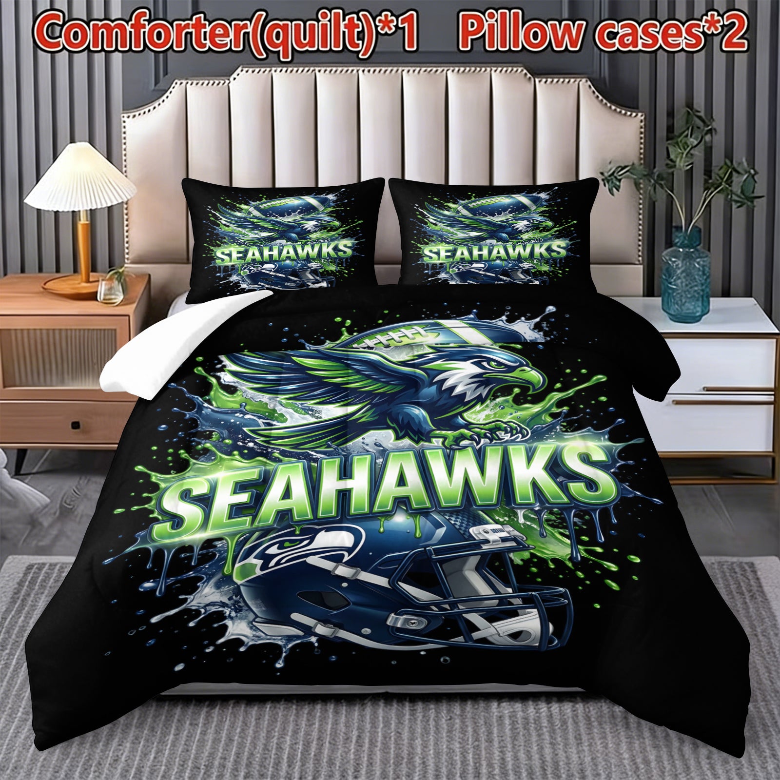 Seattle Seahawks Comforter Pillowcase Sets Blanket All Season Reversible Quilted Duvet