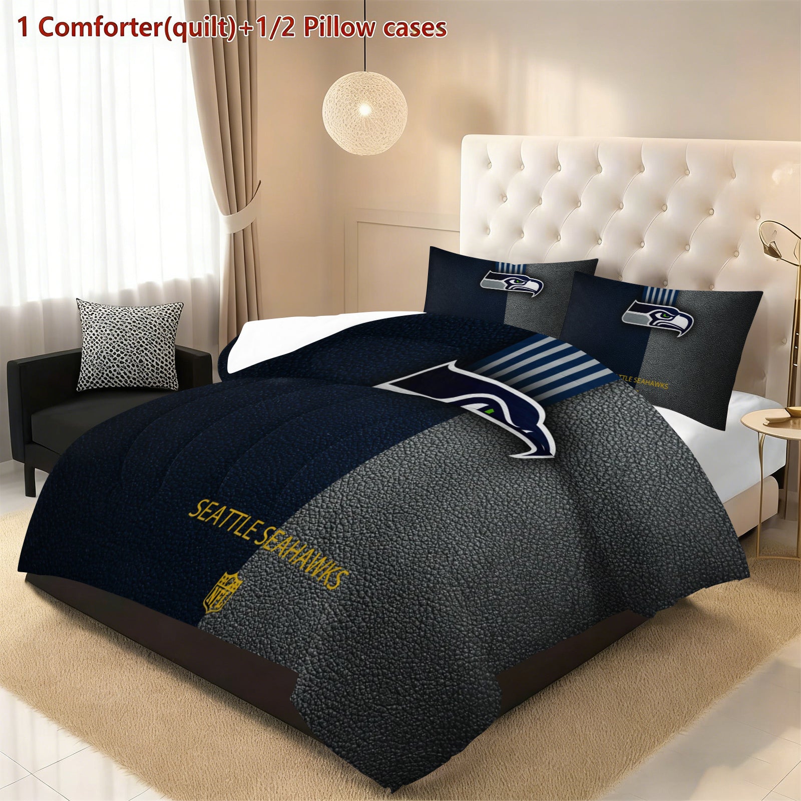 Seattle Seahawks Comforter Pillowcase Sets Blanket All Season Reversible Quilted Duvet
