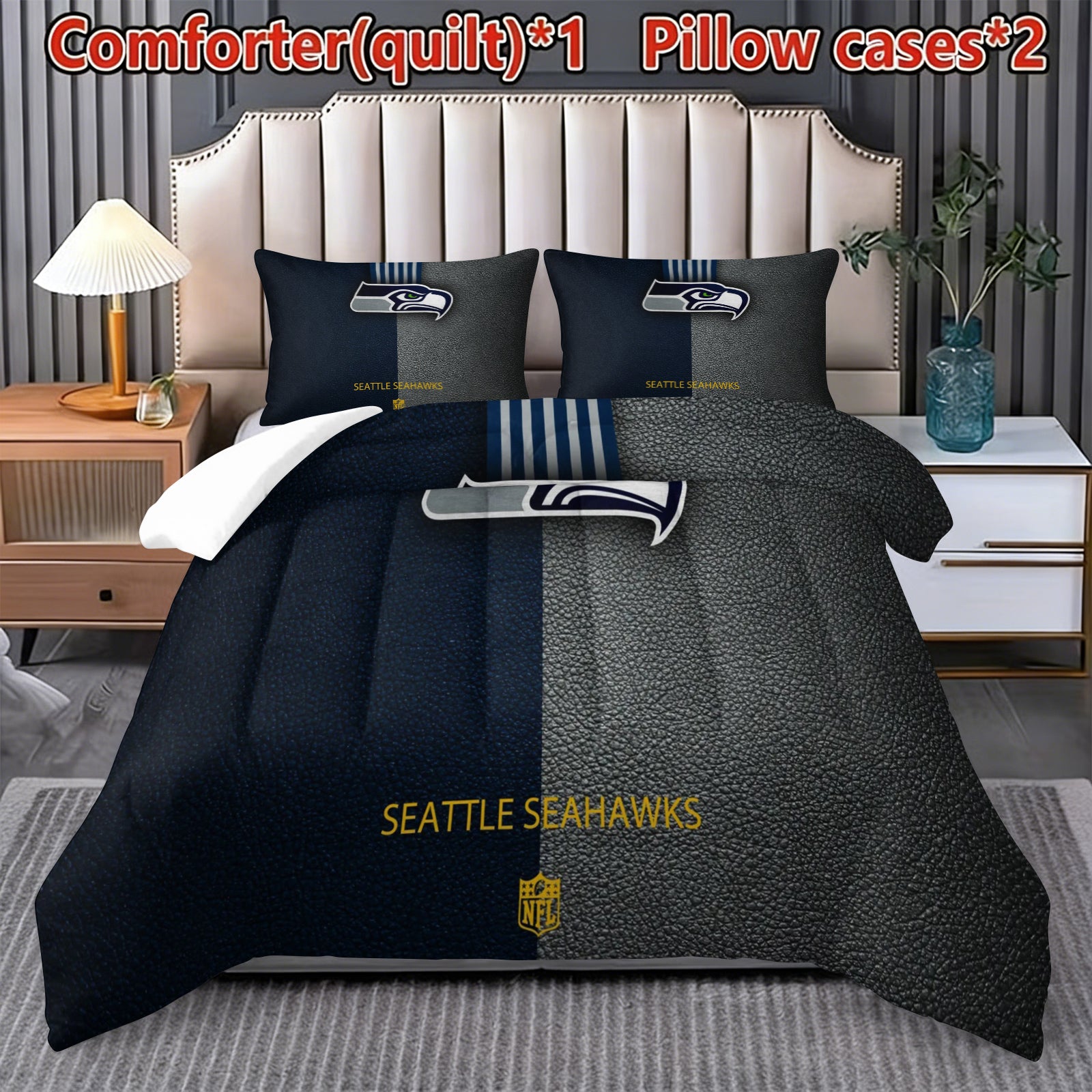 Seattle Seahawks Comforter Pillowcase Sets Blanket All Season Reversible Quilted Duvet