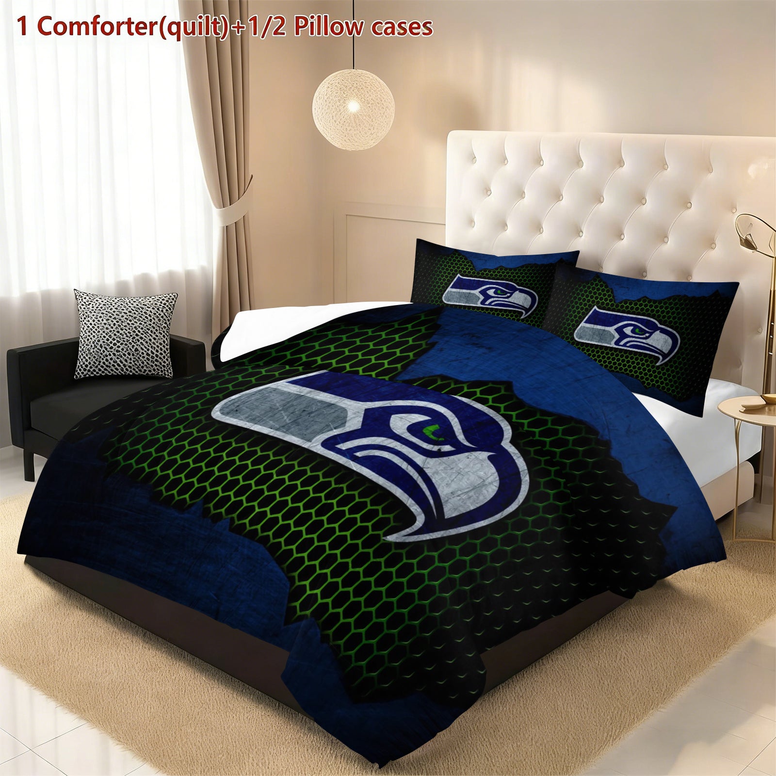 Seattle Seahawks Comforter Pillowcase Sets Blanket All Season Reversible Quilted Duvet