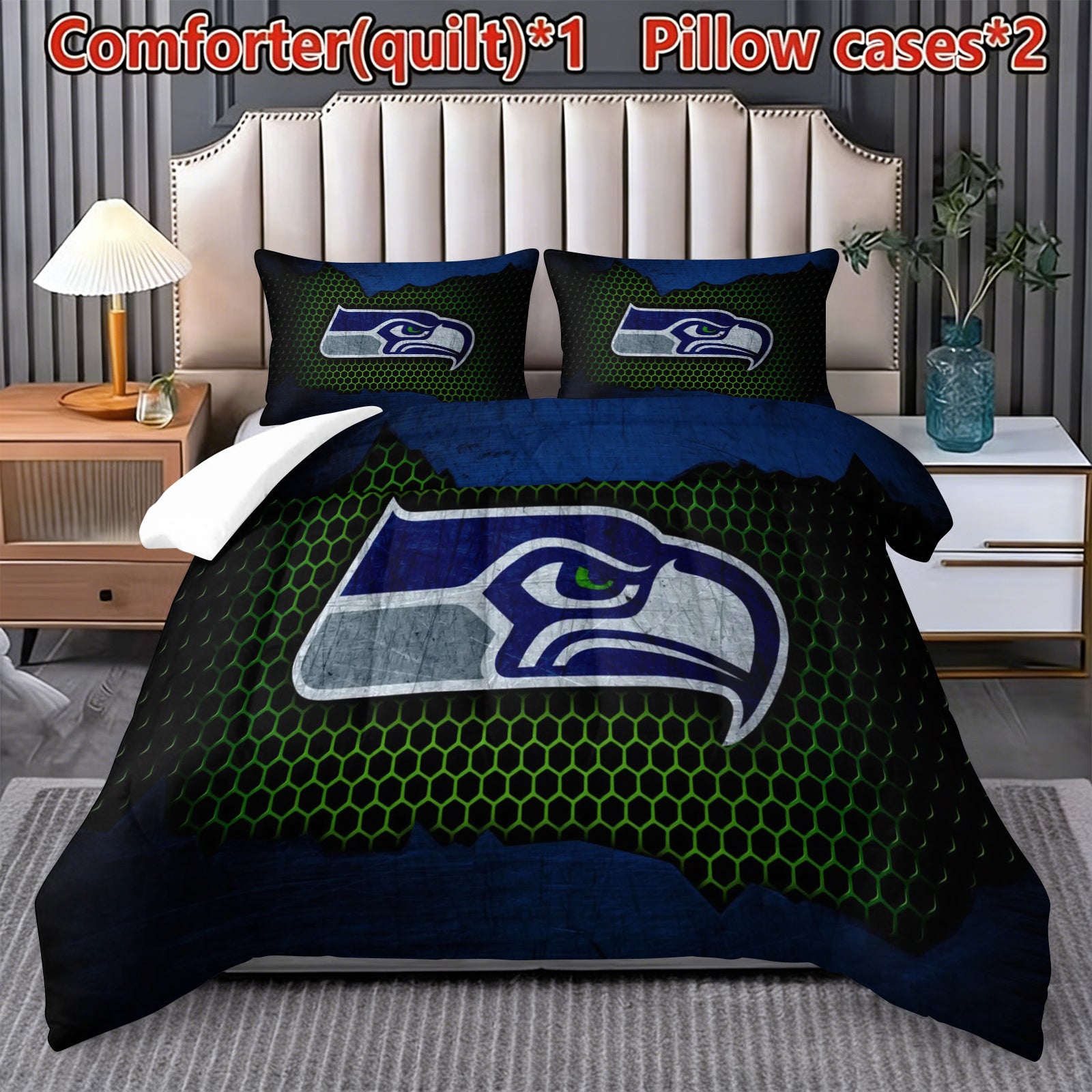 Seattle Seahawks Comforter Pillowcase Sets Blanket All Season Reversible Quilted Duvet