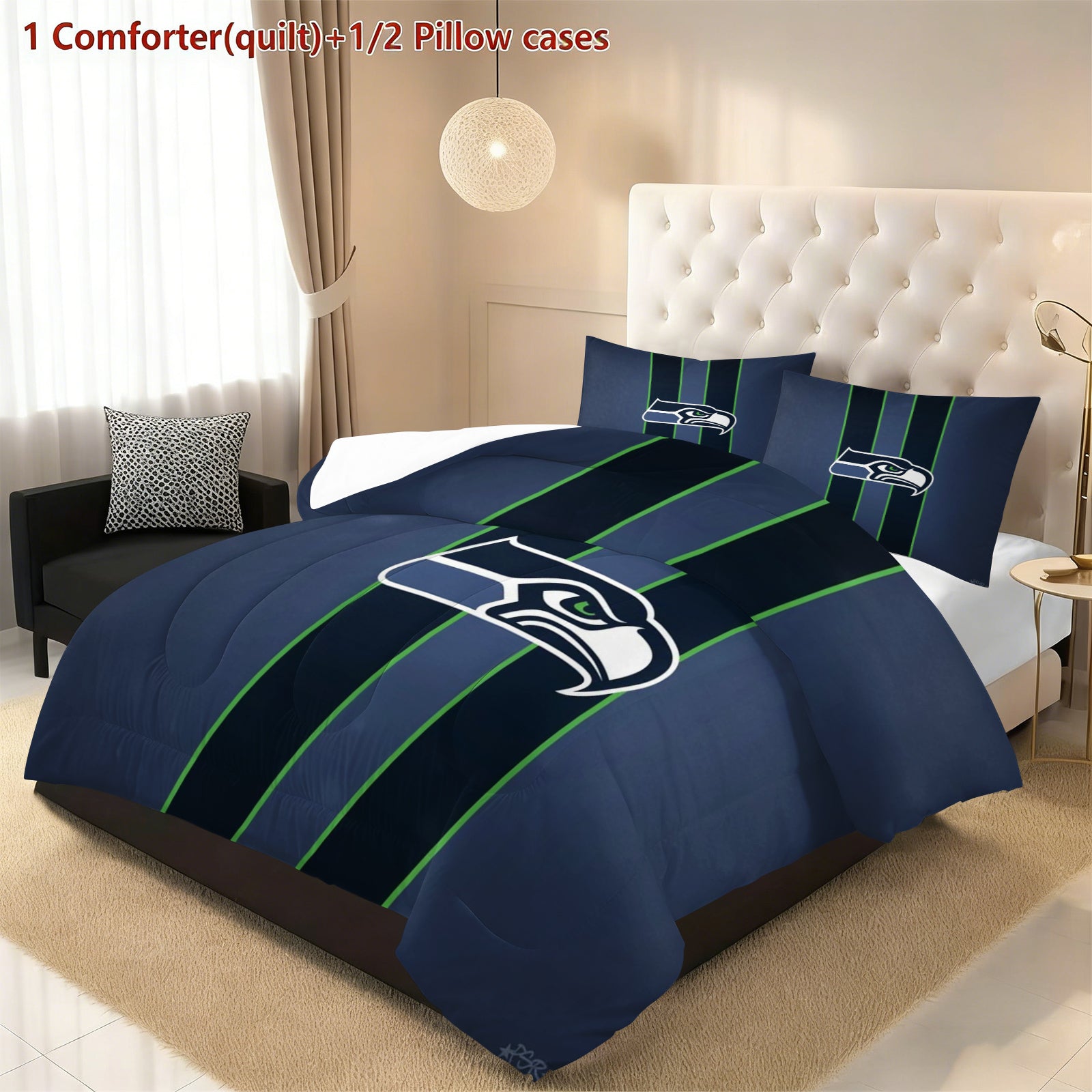 Seattle Seahawks Comforter Pillowcase Sets Blanket All Season Reversible Quilted Duvet