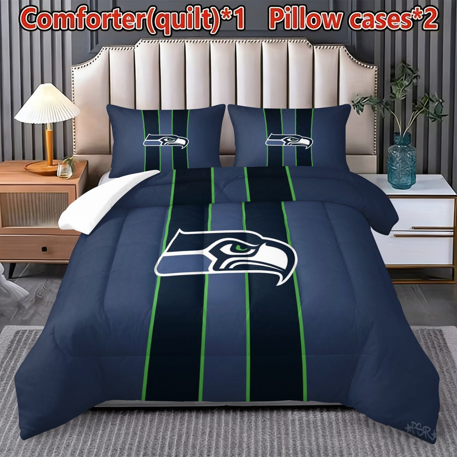 Seattle Seahawks Comforter Pillowcase Sets Blanket All Season Reversible Quilted Duvet