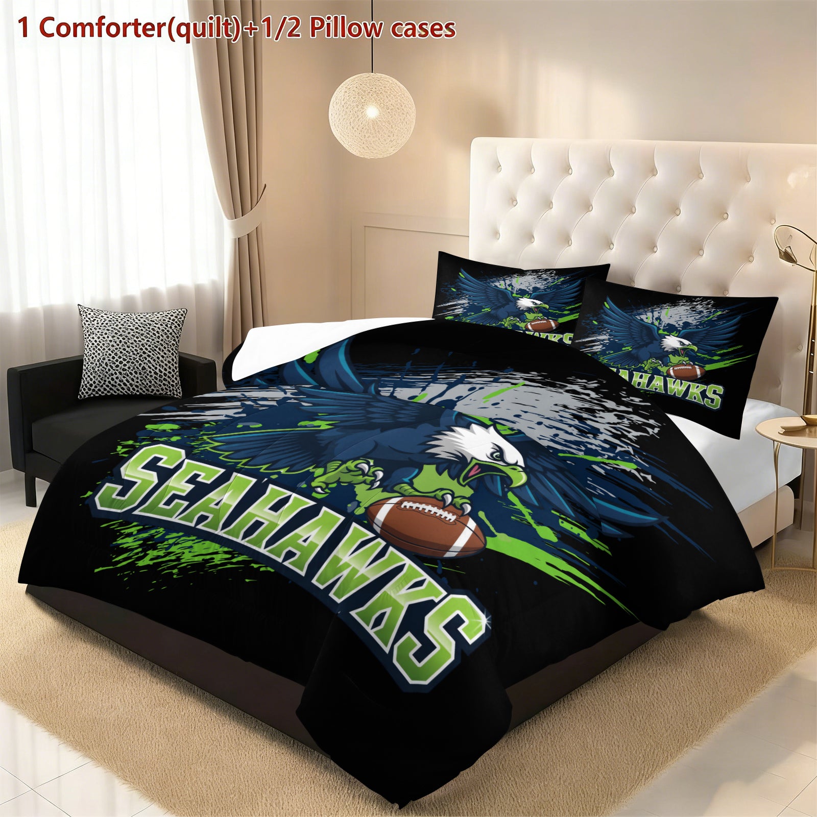 Seattle Seahawks Comforter Pillowcase Sets Blanket All Season Reversible Quilted Duvet