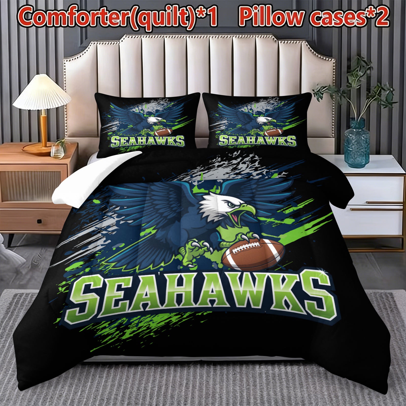 Seattle Seahawks Comforter Pillowcase Sets Blanket All Season Reversible Quilted Duvet