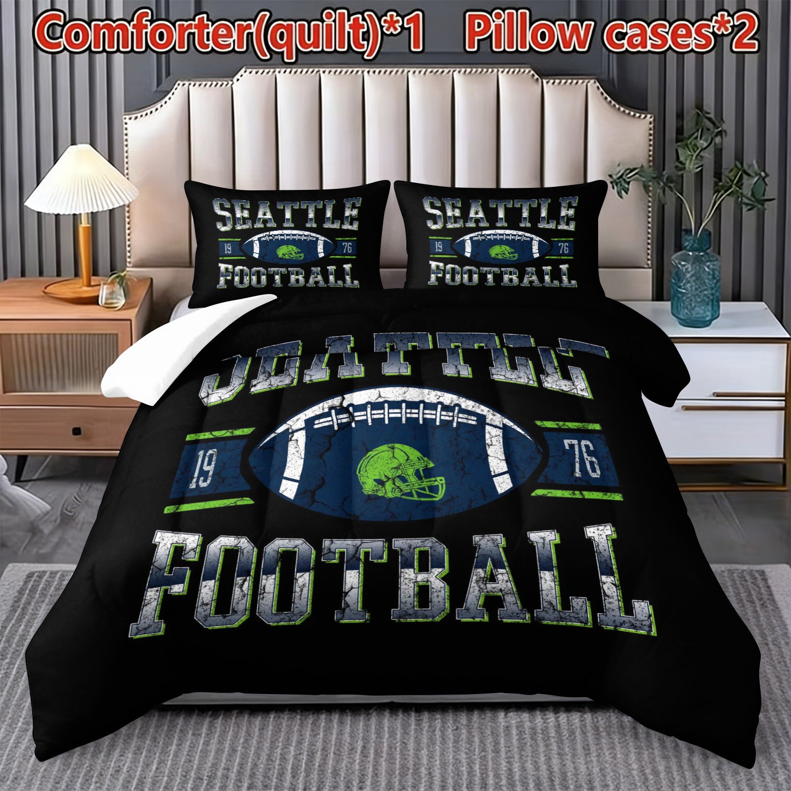 Seattle Seahawks Comforter Pillowcase Sets Blanket All Season Reversible Quilted Duvet