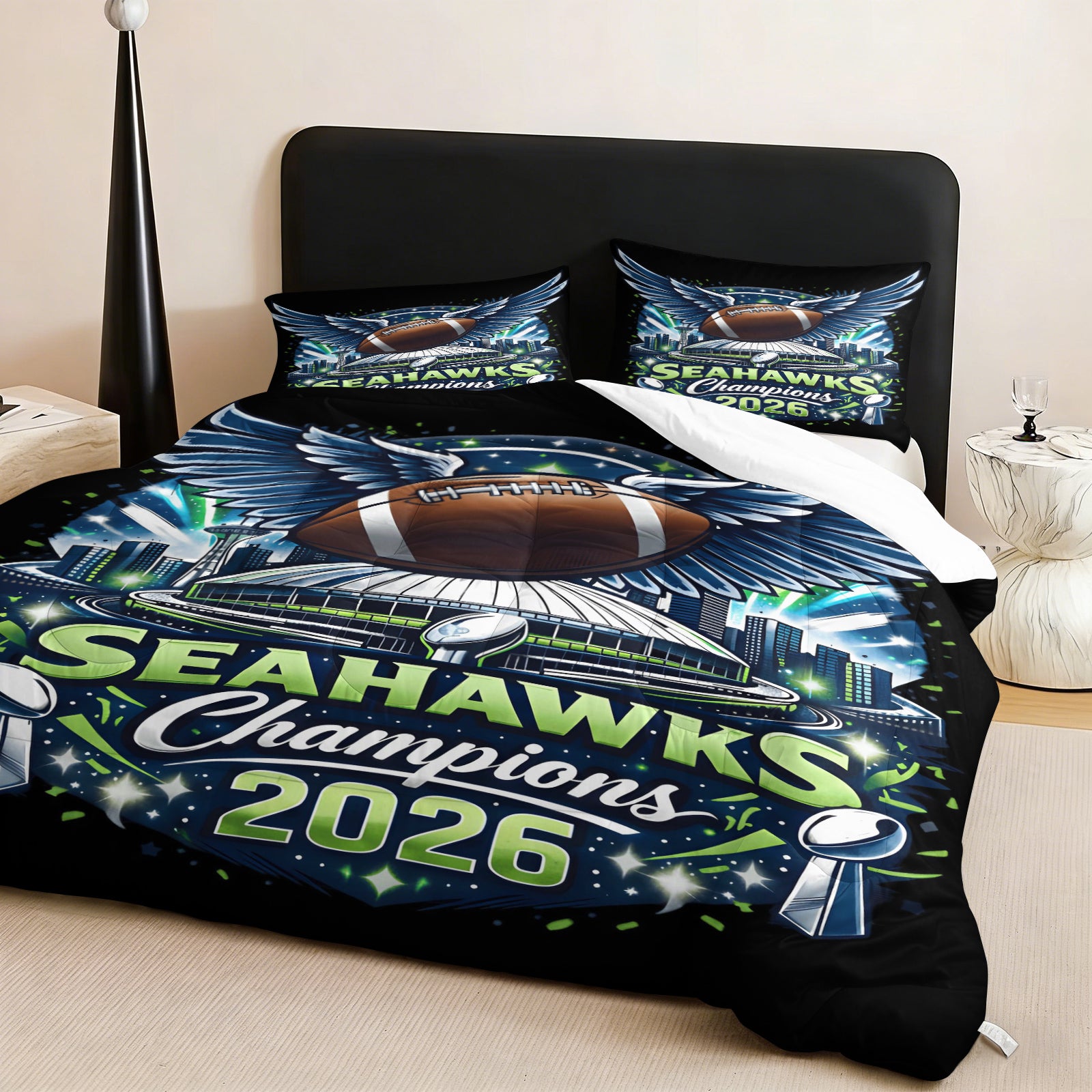Seattle Seahawks Comforter Pillowcase Sets Blanket All Season Reversible Quilted Duvet