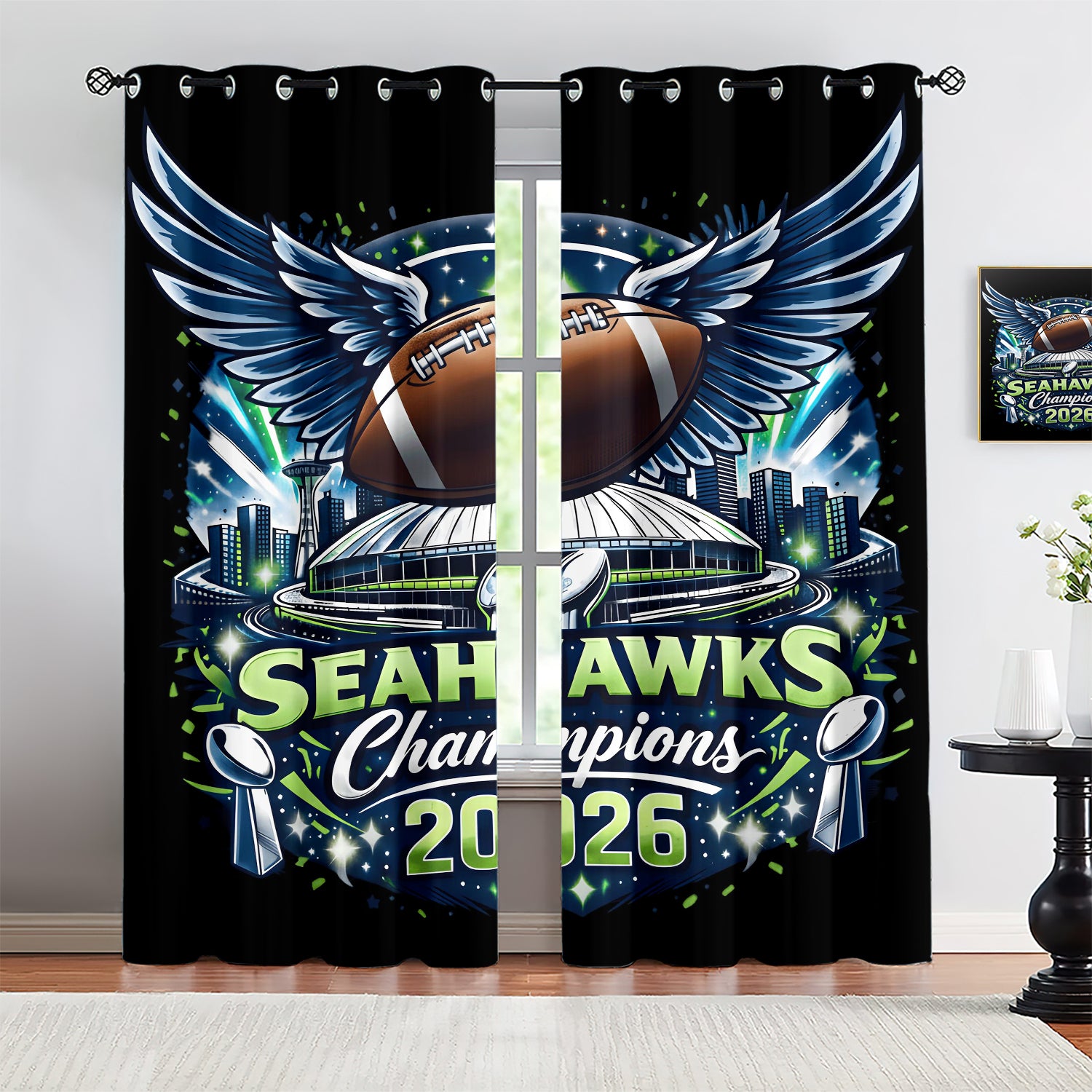Seattle Seahawks Blackout Curtains Drapes For Window Treatment Set