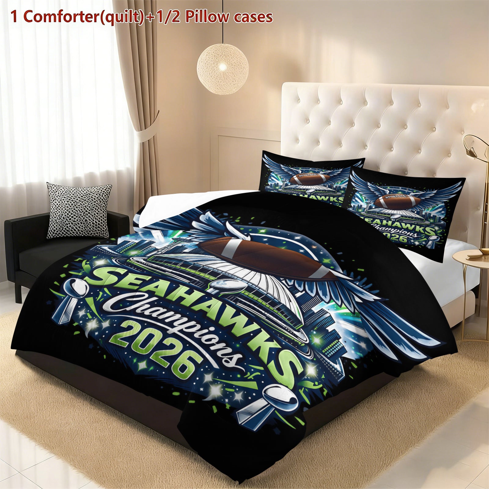 Seattle Seahawks Comforter Pillowcase Sets Blanket All Season Reversible Quilted Duvet