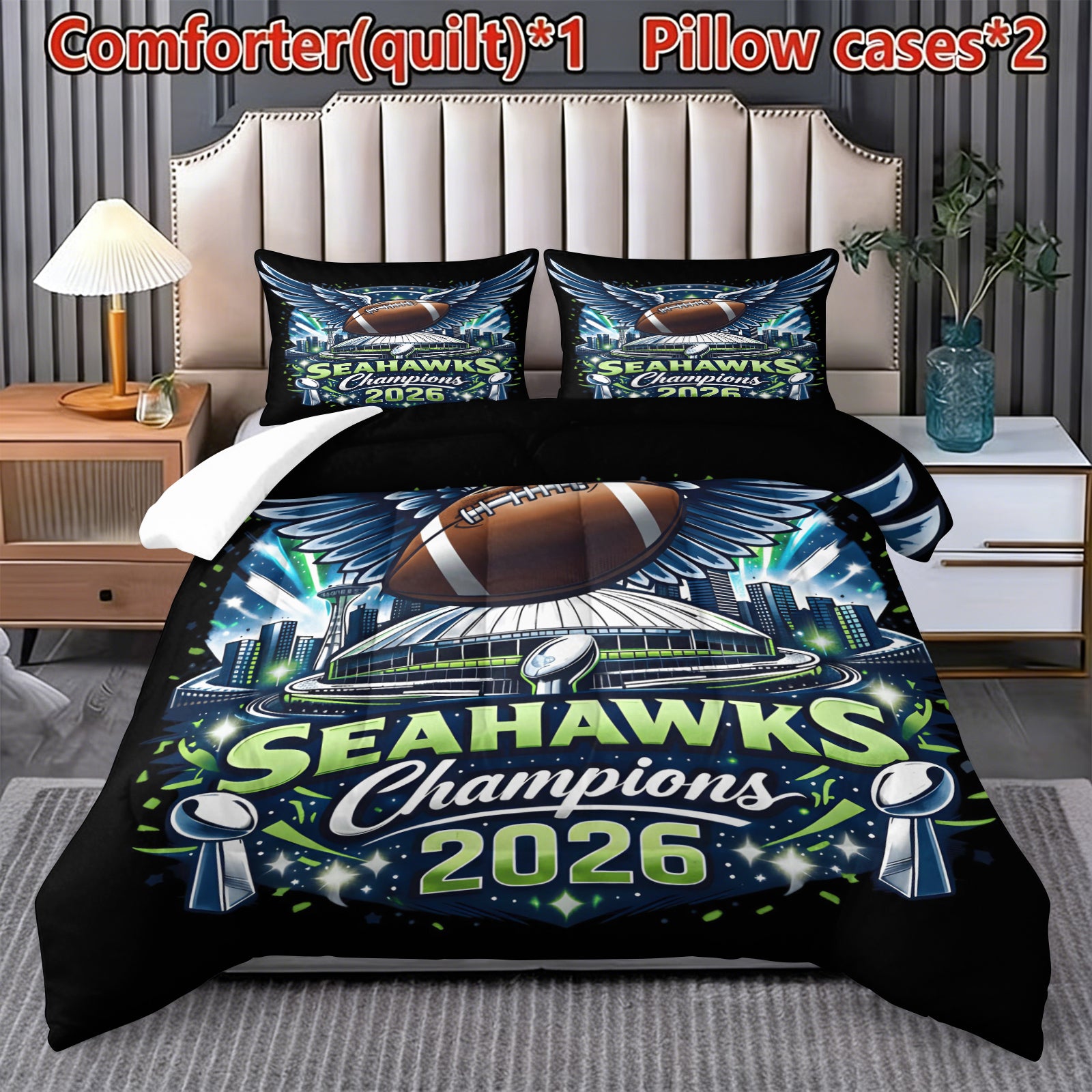 Seattle Seahawks Comforter Pillowcase Sets Blanket All Season Reversible Quilted Duvet