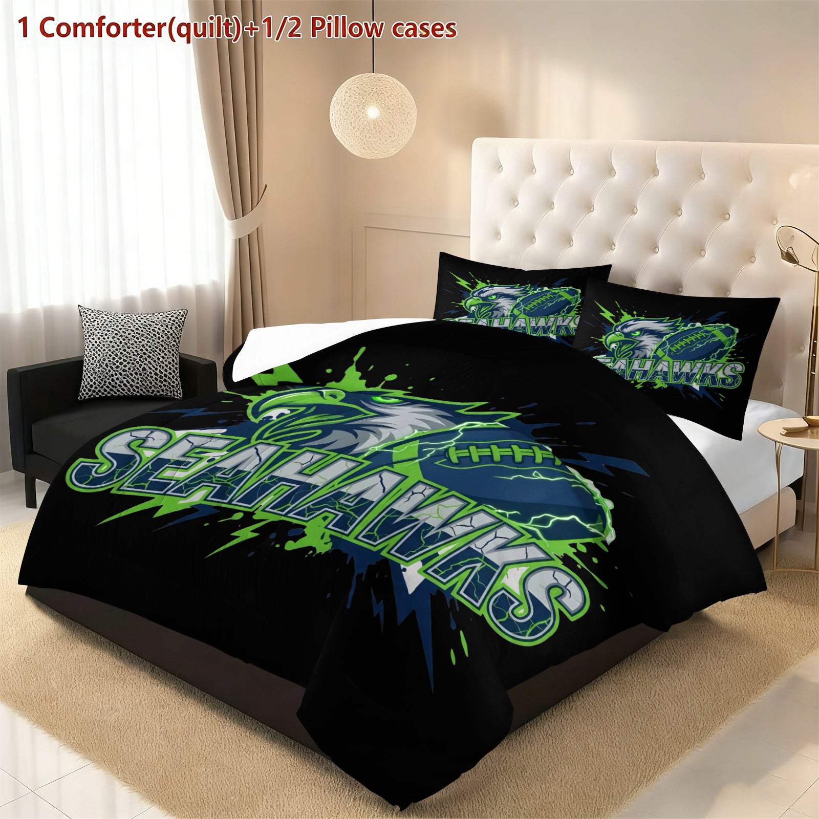 Seattle Seahawks Comforter Pillowcase Sets Blanket All Season Reversible Quilted Duvet