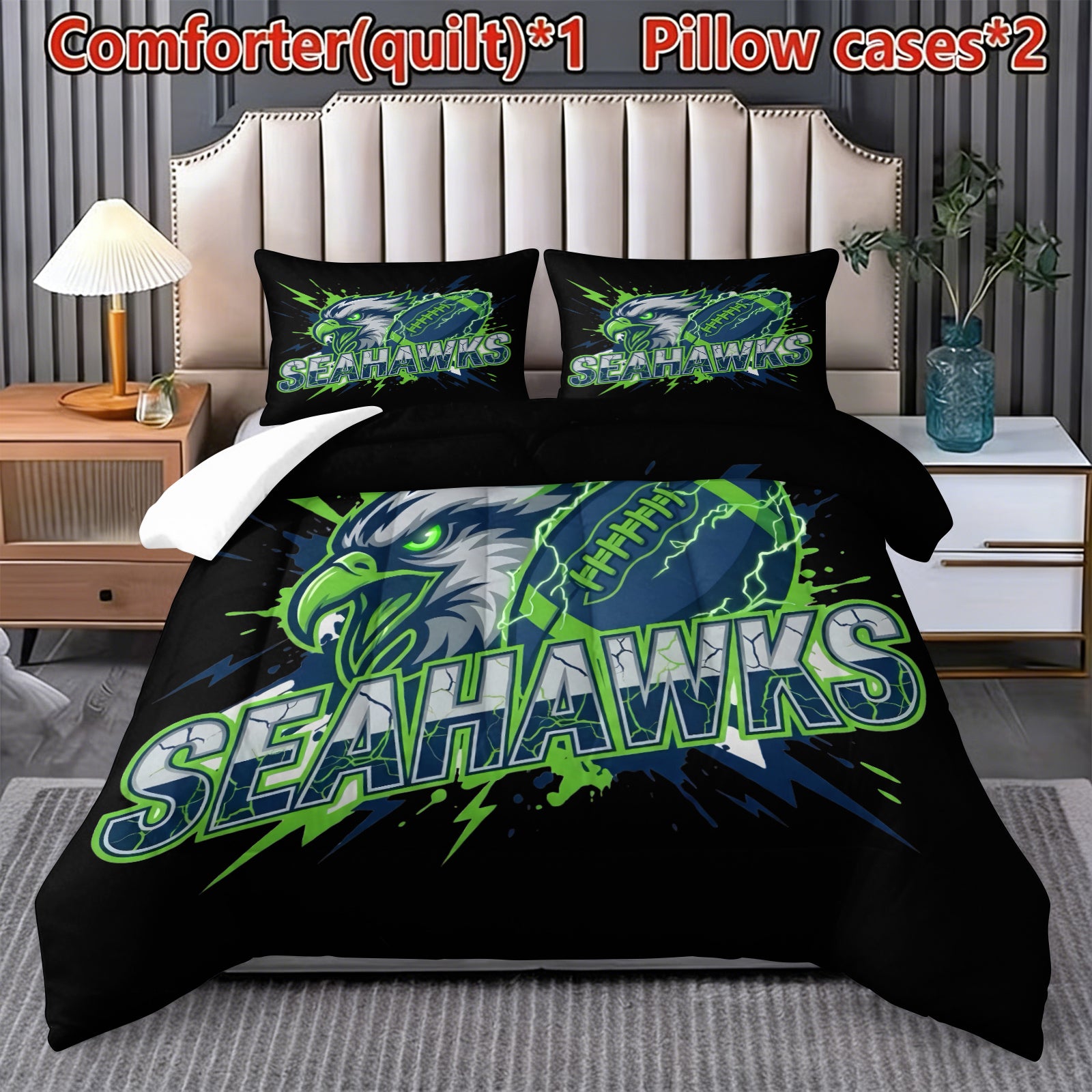 Seattle Seahawks Comforter Pillowcase Sets Blanket All Season Reversible Quilted Duvet
