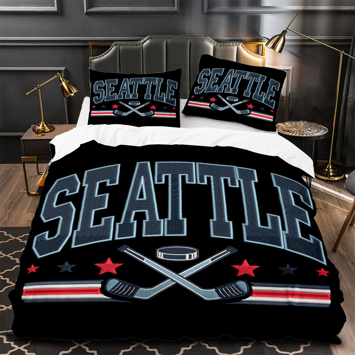 Seattle Kraken Hockey Duvet Cover Quilt Case Pillowcase Bedding Set Without Filler
