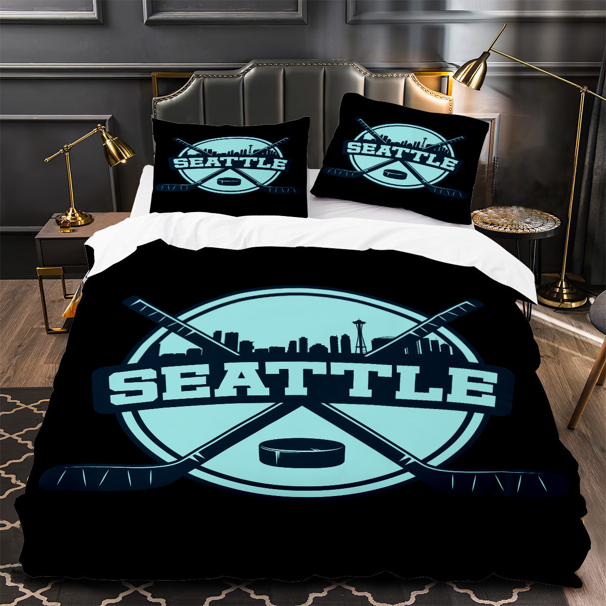 Seattle Kraken Hockey Duvet Cover Quilt Case Pillowcase Bedding Set Without Filler