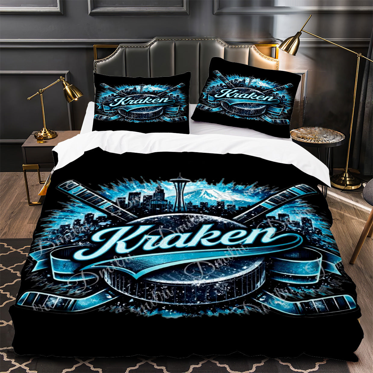 Seattle Kraken Hockey Duvet Cover Quilt Case Pillowcase Bedding Set Without Filler
