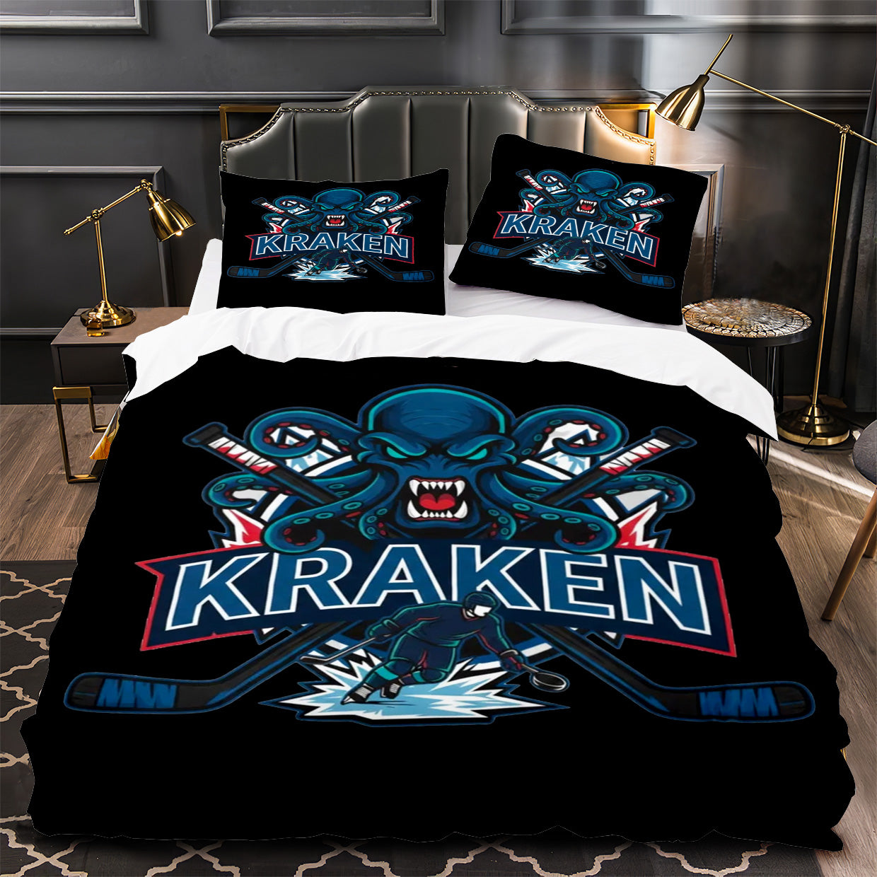 Seattle Kraken Hockey Duvet Cover Quilt Case Pillowcase Bedding Set Without Filler