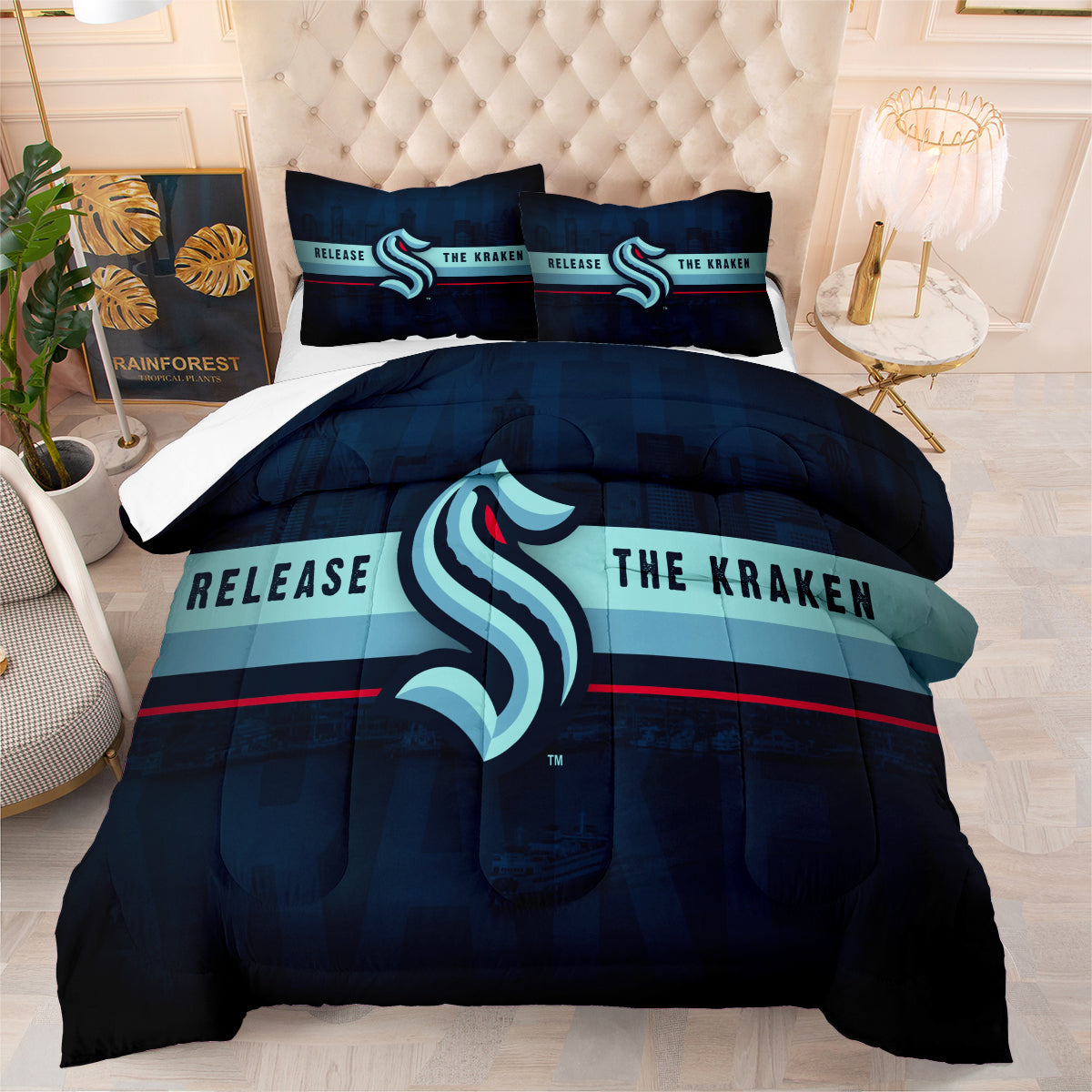 Seattle Kraken Hockey League Comforter Pillowcase Sets Blanket All Season Reversible Quilted Duvet