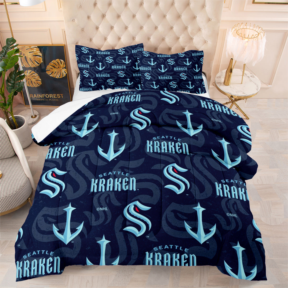 Seattle Kraken Hockey League Comforter Pillowcase Sets Blanket All Season Reversible Quilted Duvet