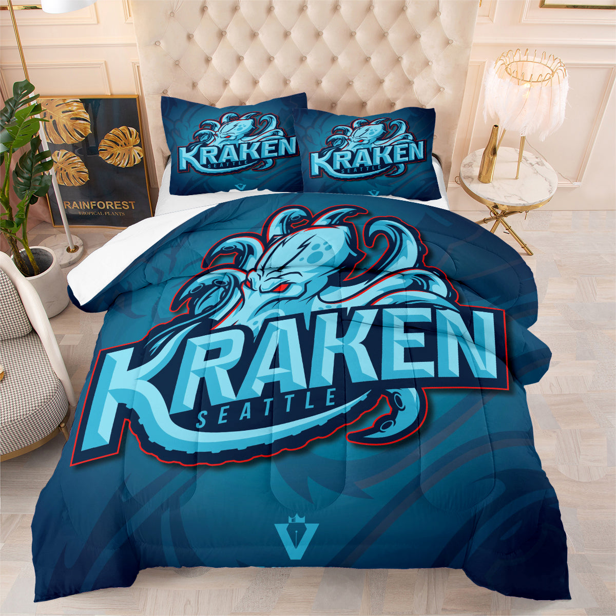 Seattle Kraken Hockey League Comforter Pillowcase Sets Blanket All Season Reversible Quilted Duvet