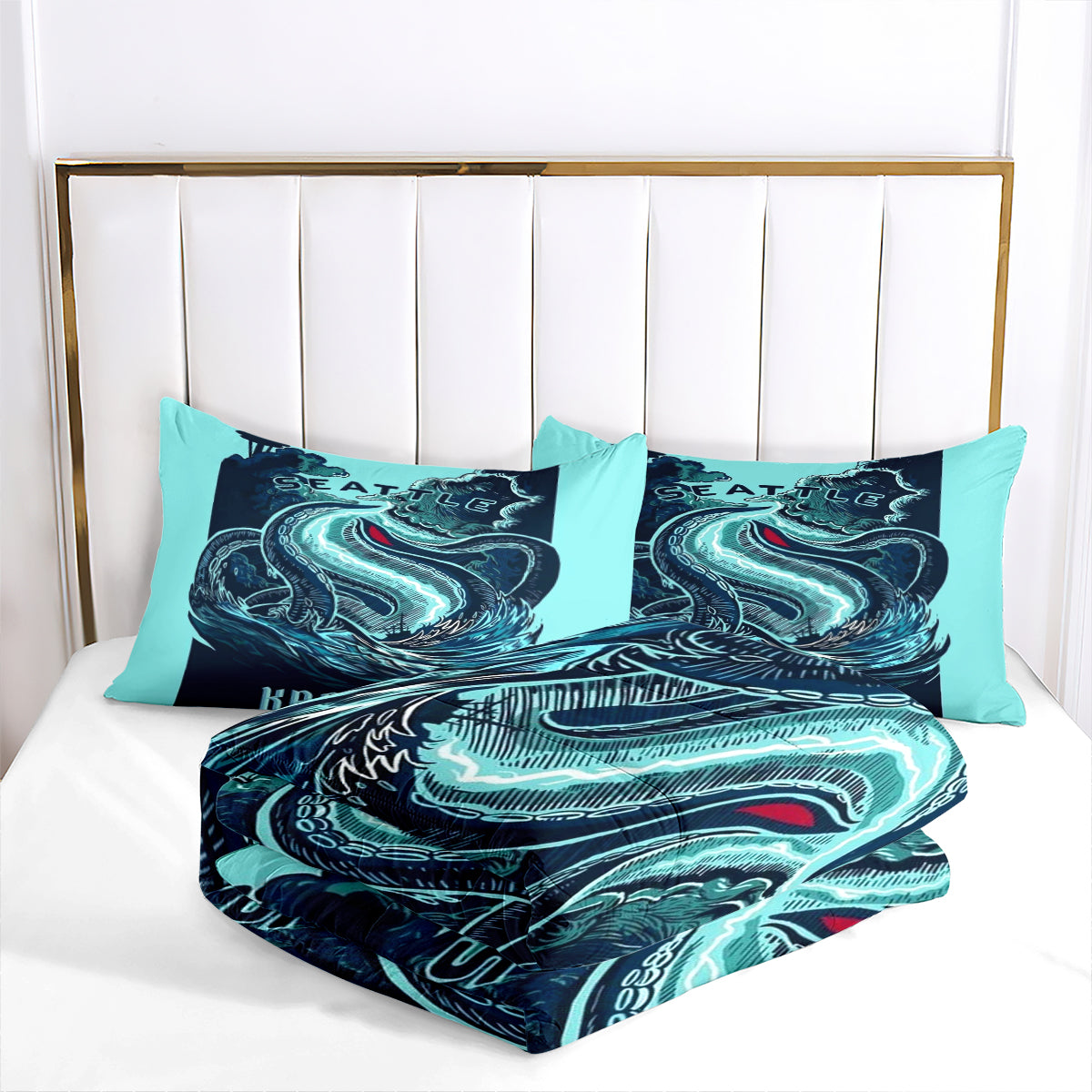 Seattle Kraken Hockey League Comforter Pillowcase Sets Blanket All Season Reversible Quilted Duvet