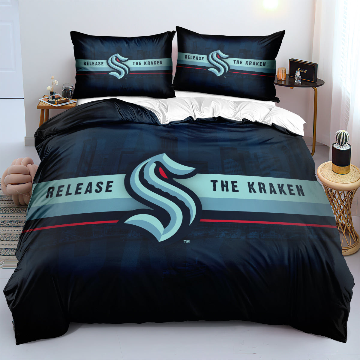 Seattle Kraken Hockey League Duvet Cover Quilt Case Pillowcases