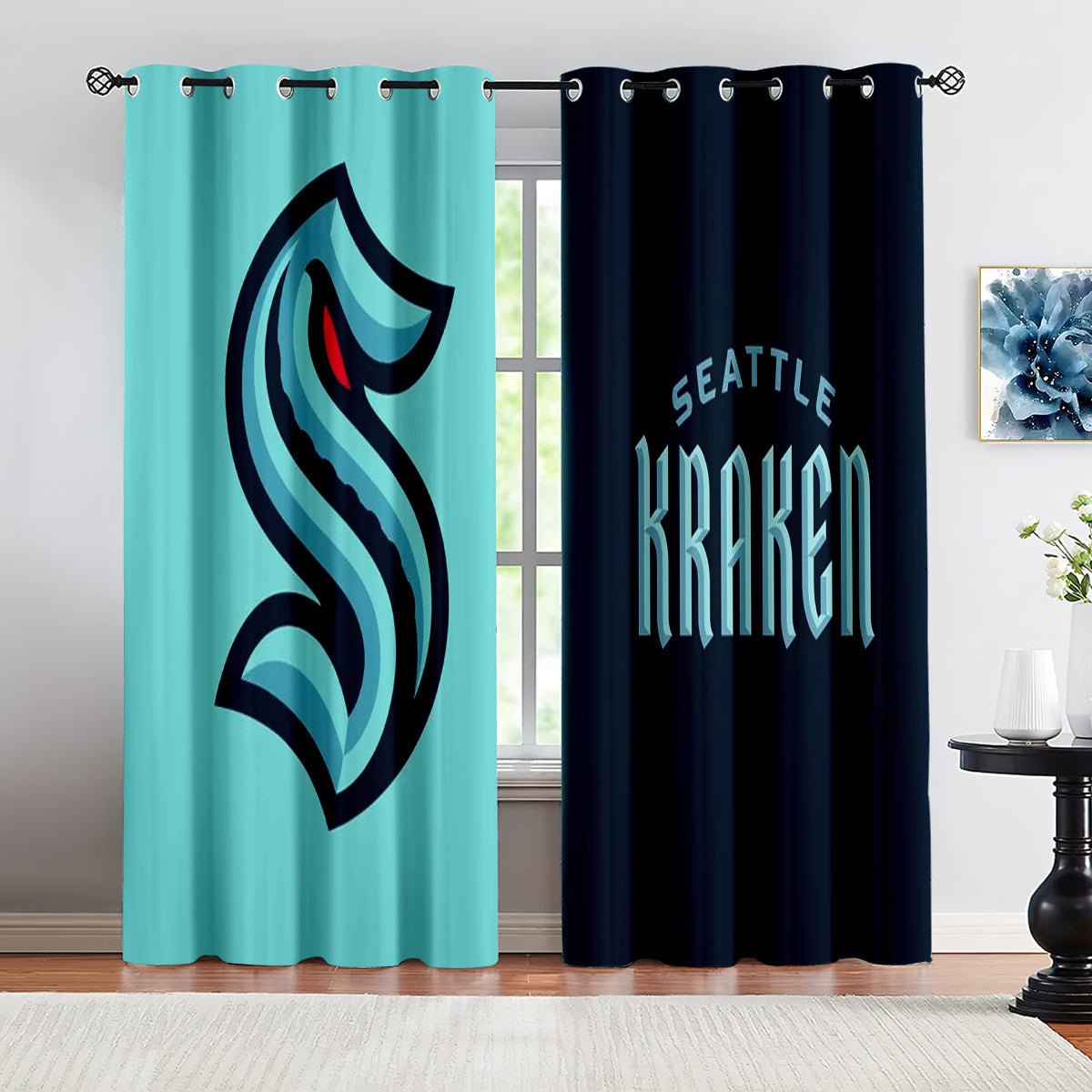 Seattle Kraken Hockey League Blackout Curtains Drapes For Window Treatment Set