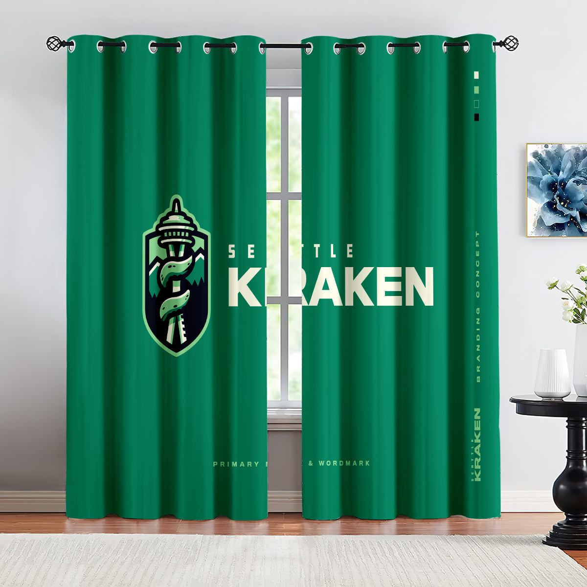 Seattle Kraken Hockey League Blackout Curtains Drapes For Window Treatment Set