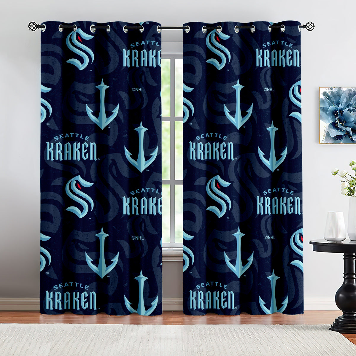 Seattle Kraken Hockey League Blackout Curtains Drapes For Window Treatment Set