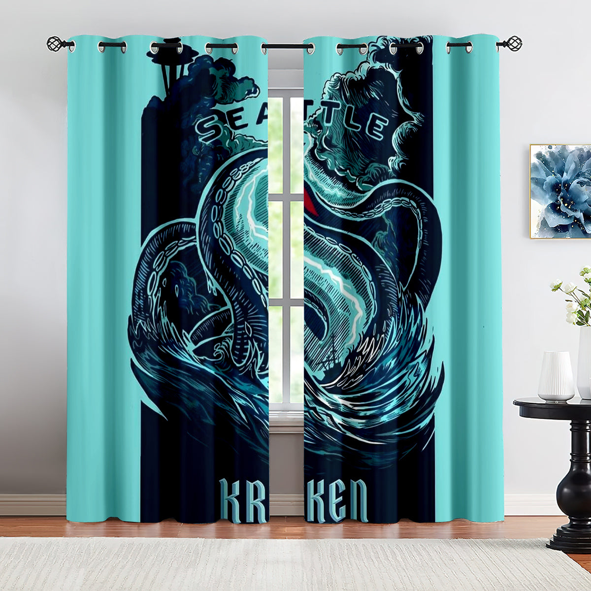 Seattle Kraken Hockey League Blackout Curtains Drapes For Window Treatment Set