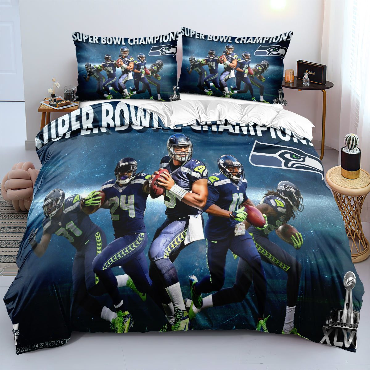 Seattle Seahawk Football League Duvet Cover Quilt Cover Pillowcase Bedding Set