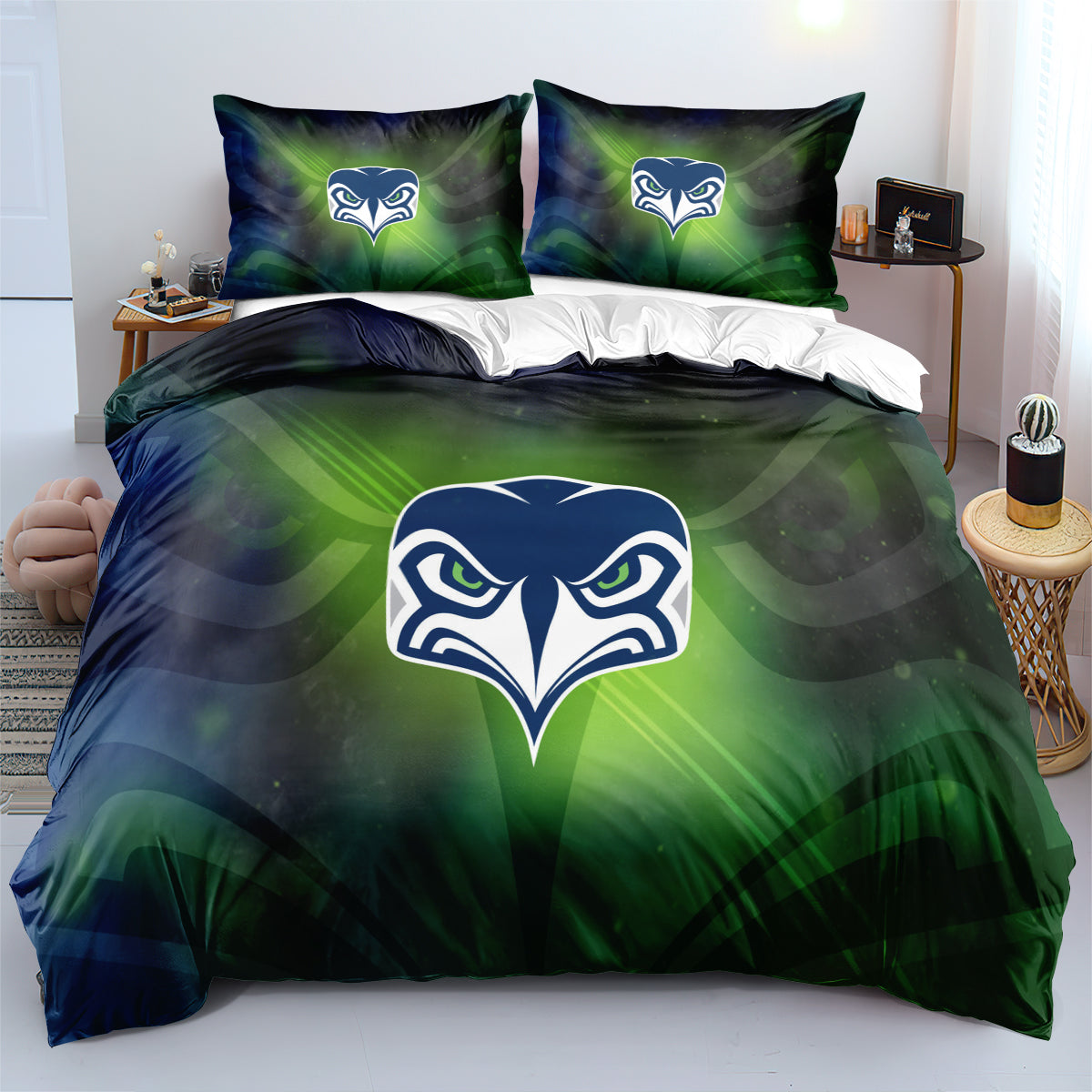 Seattle Seahawk Football League Duvet Cover Quilt Case Pillowcase Bedding Set