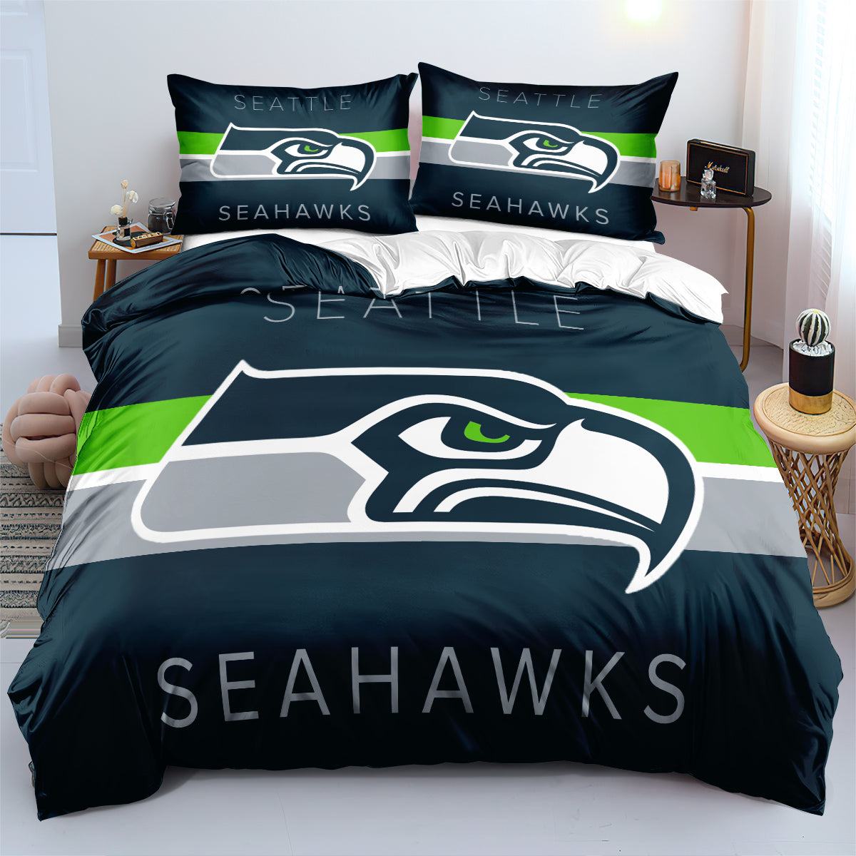 Seattle Seahawk Football League Duvet Cover Quilt Cover Pillowcase Bedding Set