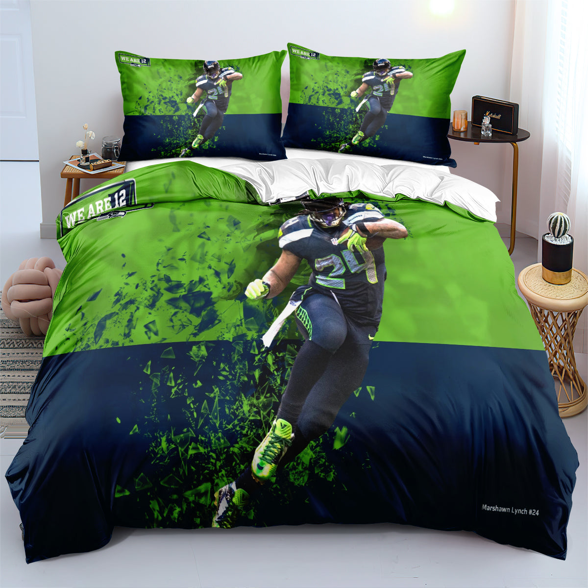 Seattle Seahawk Football League Duvet Cover Quilt Case Pillowcase Bedding Set