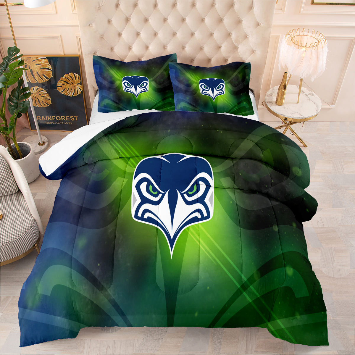 Seattle Seahawks Football Team Comforter Pillowcase Sets Blanket All Season Reversible Quilted Duvet