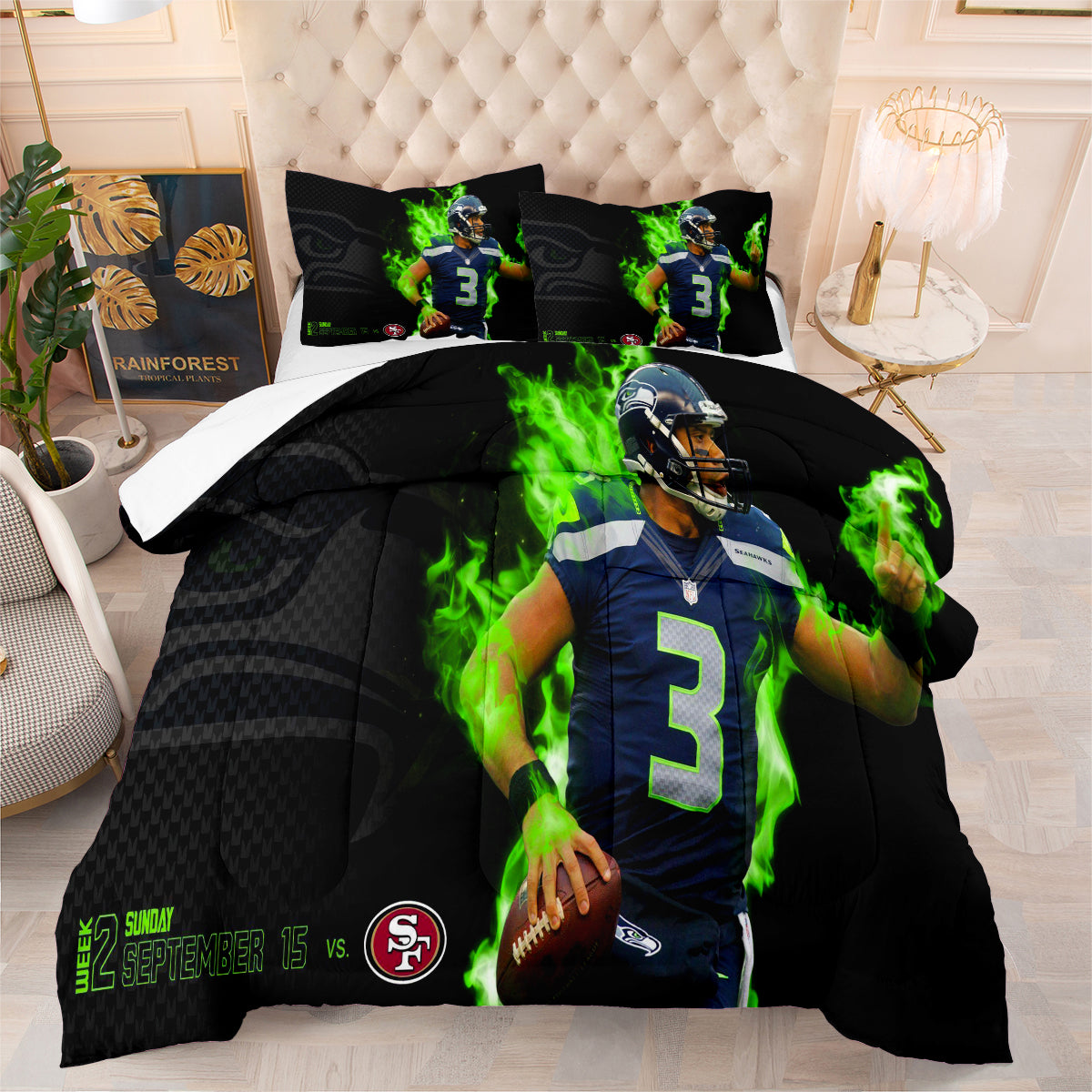 Seattle Seahawks Football Team Comforter Pillowcase Sets Blanket All Season Reversible Quilted Duvet