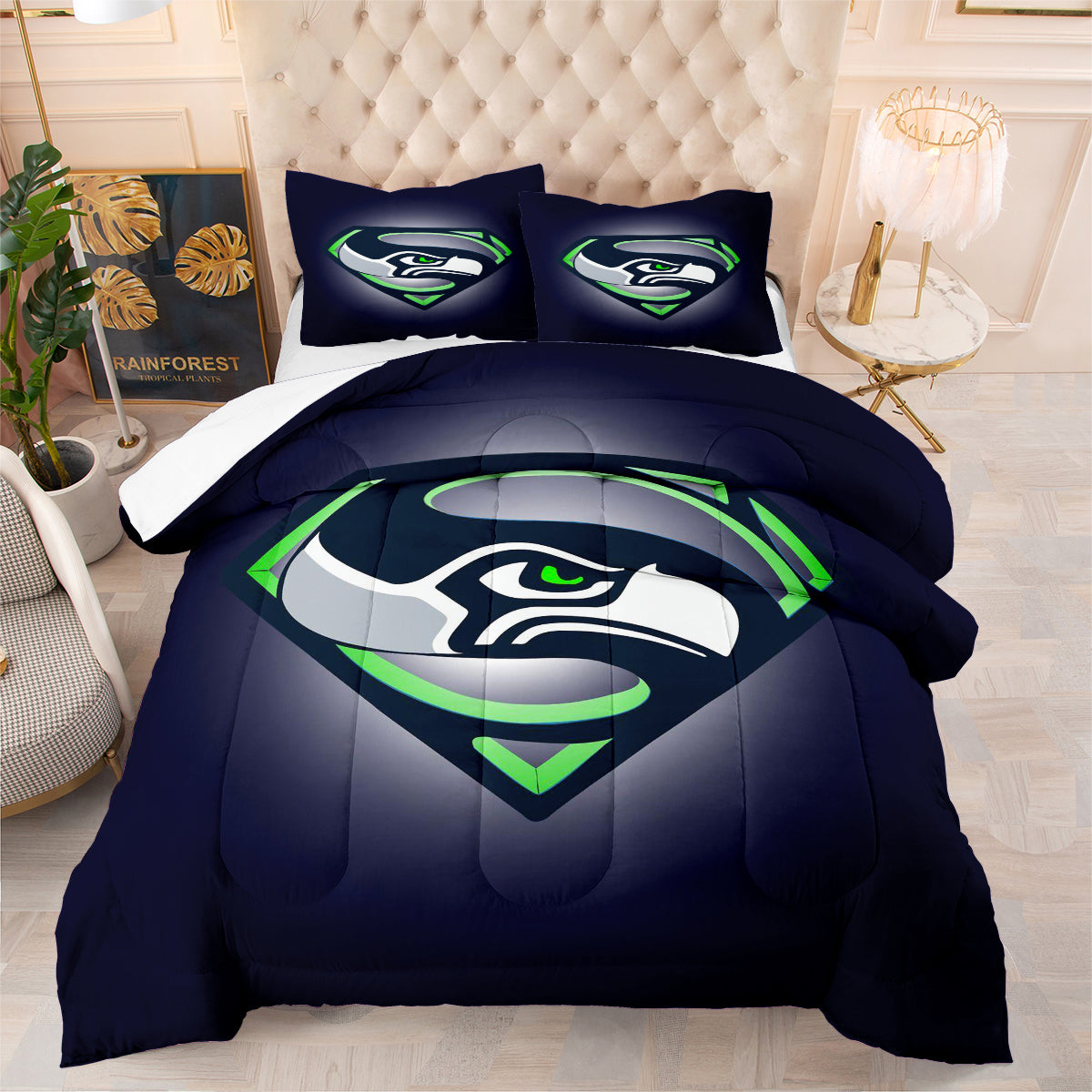 Seattle Seahawks Football Team Comforter Pillowcase Sets Blanket All Season Reversible Quilted Duvet