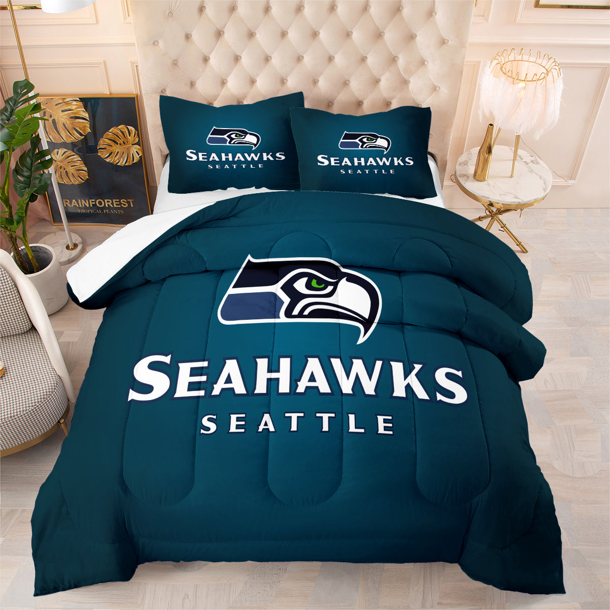 Seattle Seahawks Football Team Comforter Pillowcase Sets Blanket All Season Reversible Quilted Duvet